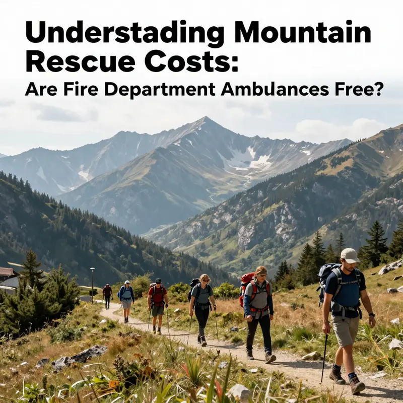 Fire department ambulance poised to assist in mountainous terrains, reflecting the no-cost mountain rescue service model.