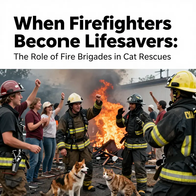 A firefighter rescuing a cat from the aftermath of a wildfire, highlighting the role of fire brigades in animal welfare.