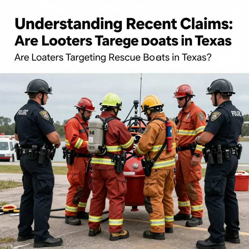Emergency rescue boats operational during a Texas flood, highlighting the importance of safety and community support amidst claims of violence.