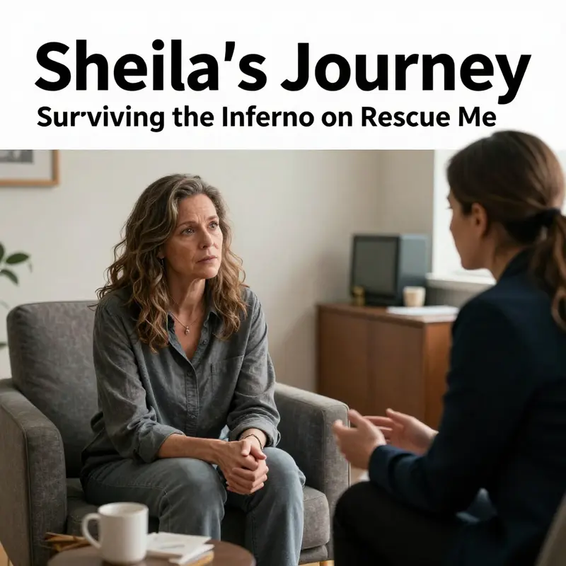 Sheila witnessing the impact of the fire, symbolizing her survival and resilience.