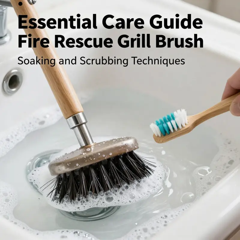 The crucial first step in cleaning: removing loose debris from the fire rescue grill brush.