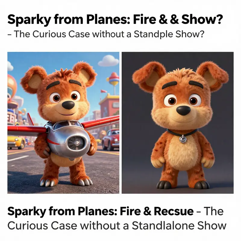 Sparky showcasing his heroic role among the firefighting team in *Planes: Fire & Rescue*.