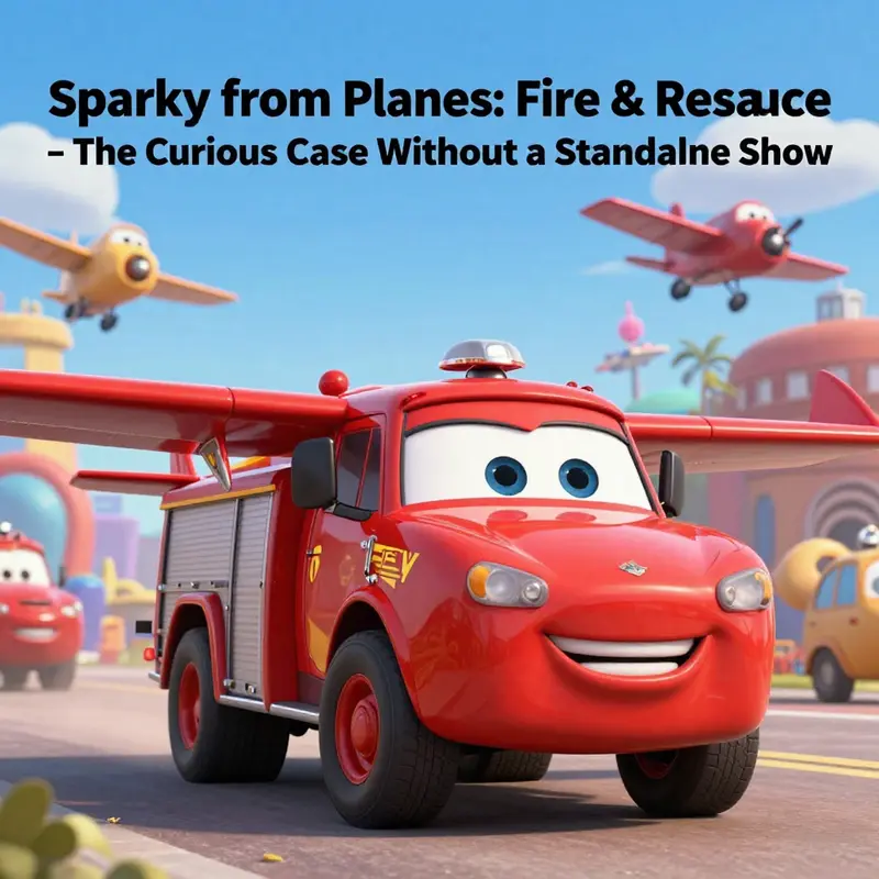Sparky showcasing his heroic role among the firefighting team in *Planes: Fire & Rescue*.