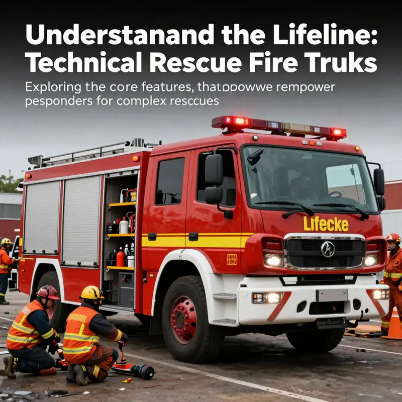 Technical rescue fire truck actively engaged in a rescue operation, showcasing its essential role in emergency services.