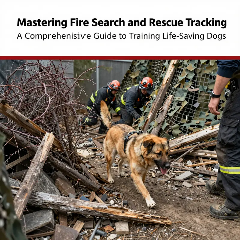 Handler establishing obedience and trust with a German Shepherd during foundational fire SAR training.