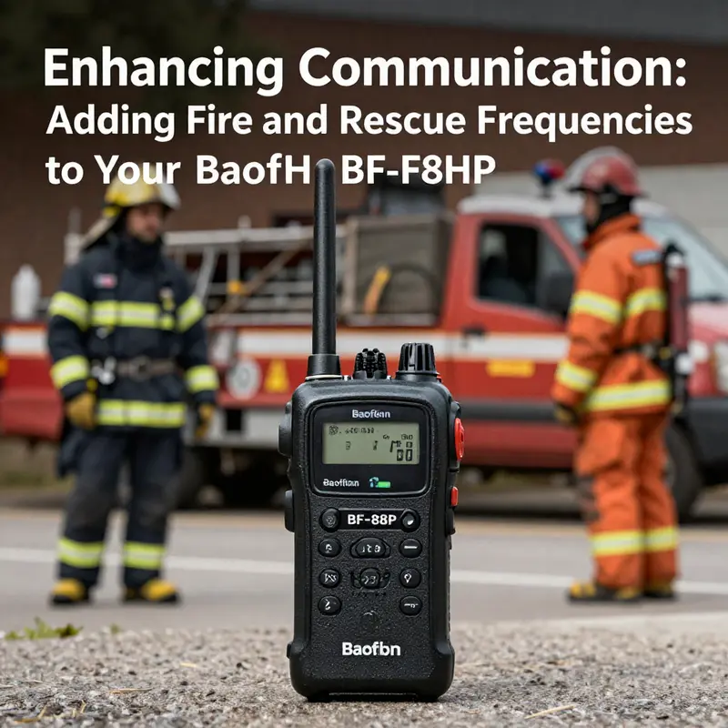 A Baofeng BF-F8HP radio in use among emergency responders in an outdoor scenario.