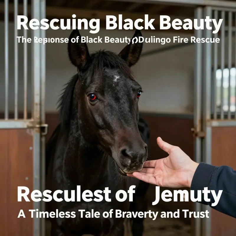 James courageously leads Black Beauty out of the fire, showcasing the bond between horse and groom.