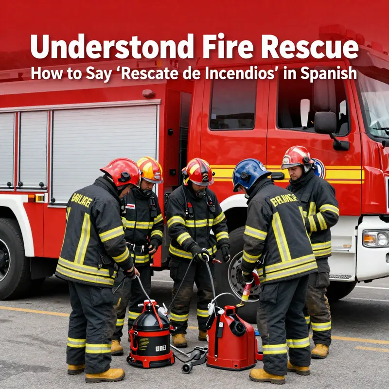 Firefighter conducting a rescue operation while illustrating the term ‘rescate de incendios’.