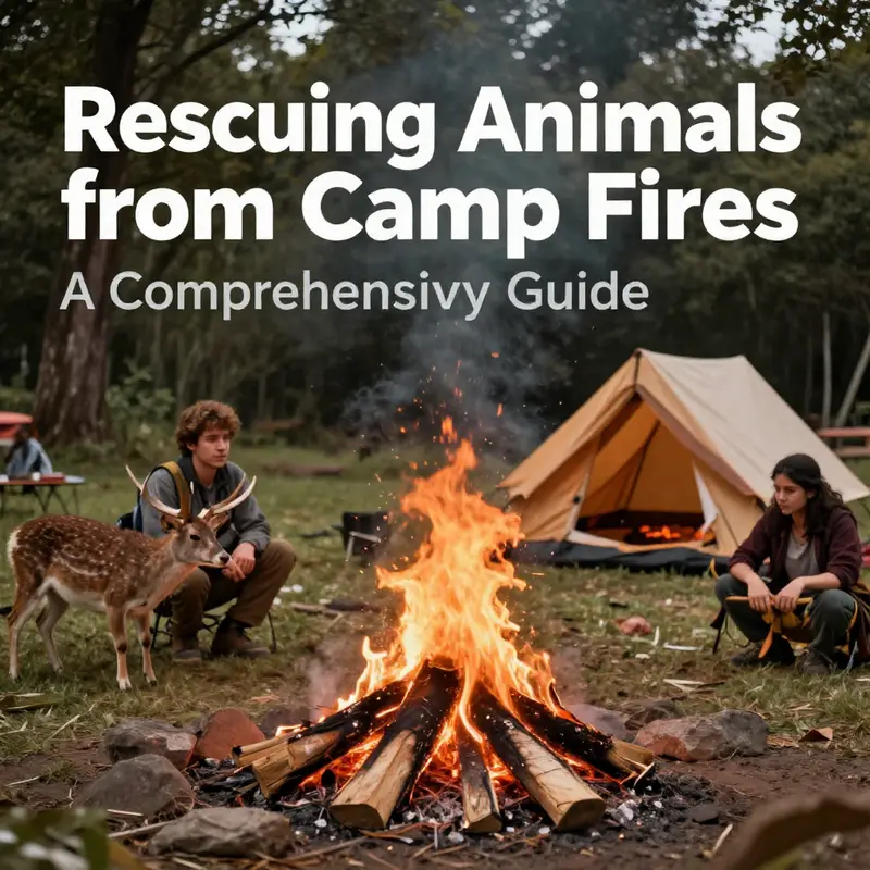 A peaceful campfire scene illustrating harmony between campers and animals, emphasizing the importance of safety measures.