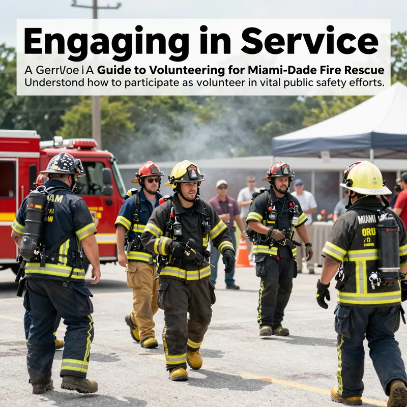 A lively image capturing Miami-Dade Fire Rescue personnel and volunteers working together during a community event.