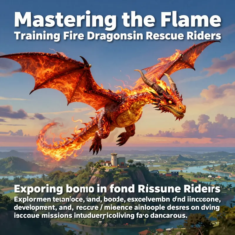 A fire dragon flying above Dragon Island, representing the spirit of adventure and rescue in the How to Train Your Dragon series.