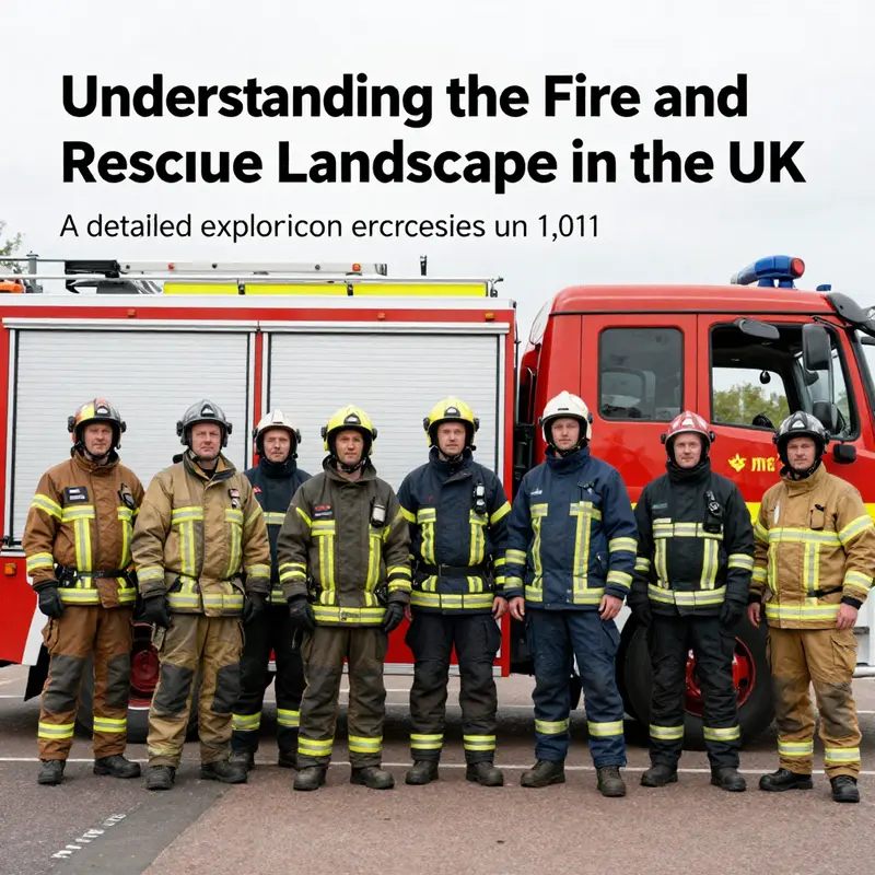 A group of firefighters from various backgrounds standing together in front of a fire truck, representing the UK's fire and rescue services.