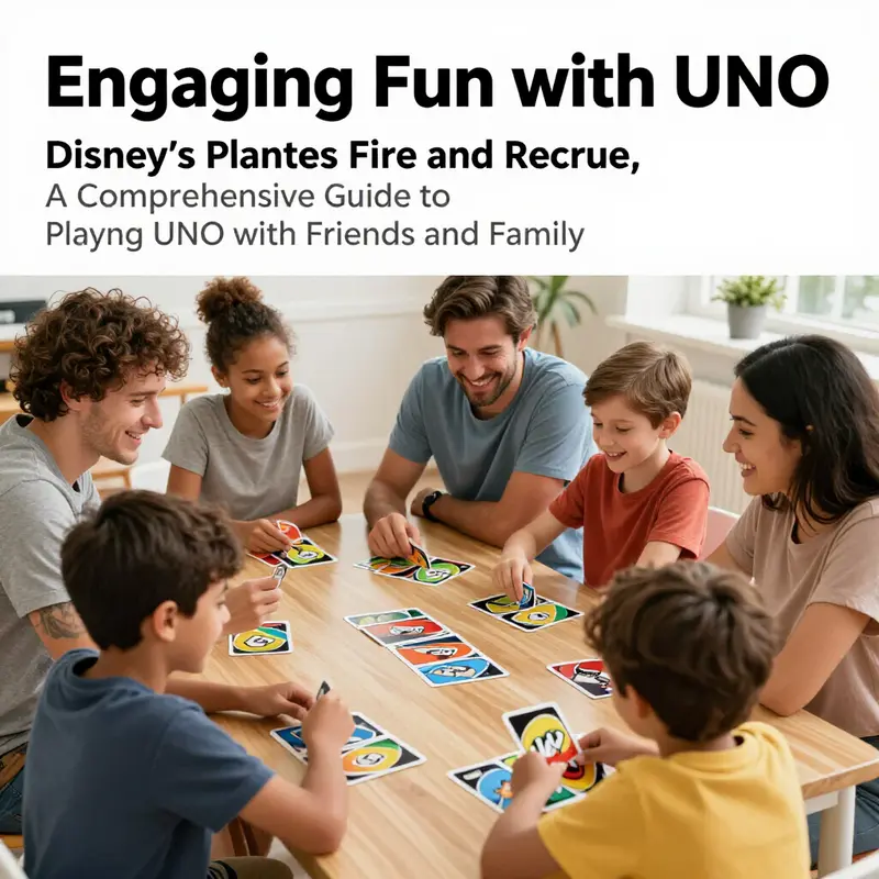 A lively group of players enjoying a game of UNO Disney Planes: Fire & Rescue, emphasizing community and fun.