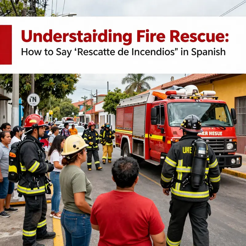 Firefighter conducting a rescue operation while illustrating the term ‘rescate de incendios’.