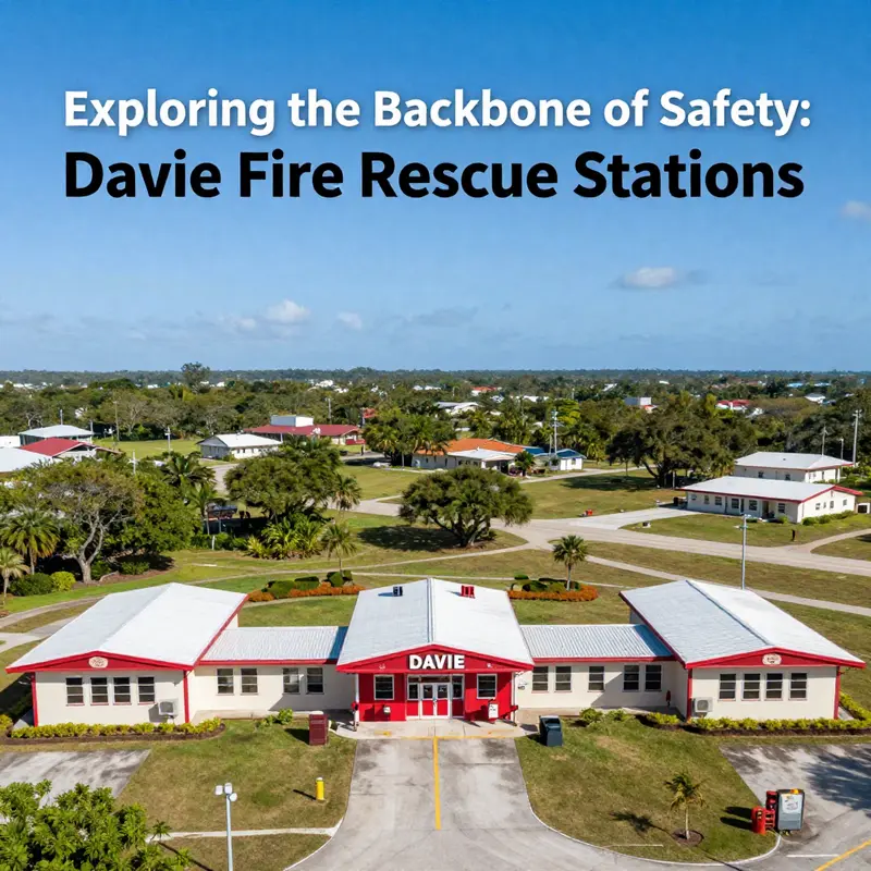 A panoramic image showing the three fire stations of Davie Fire Rescue situated within the Davie landscape.