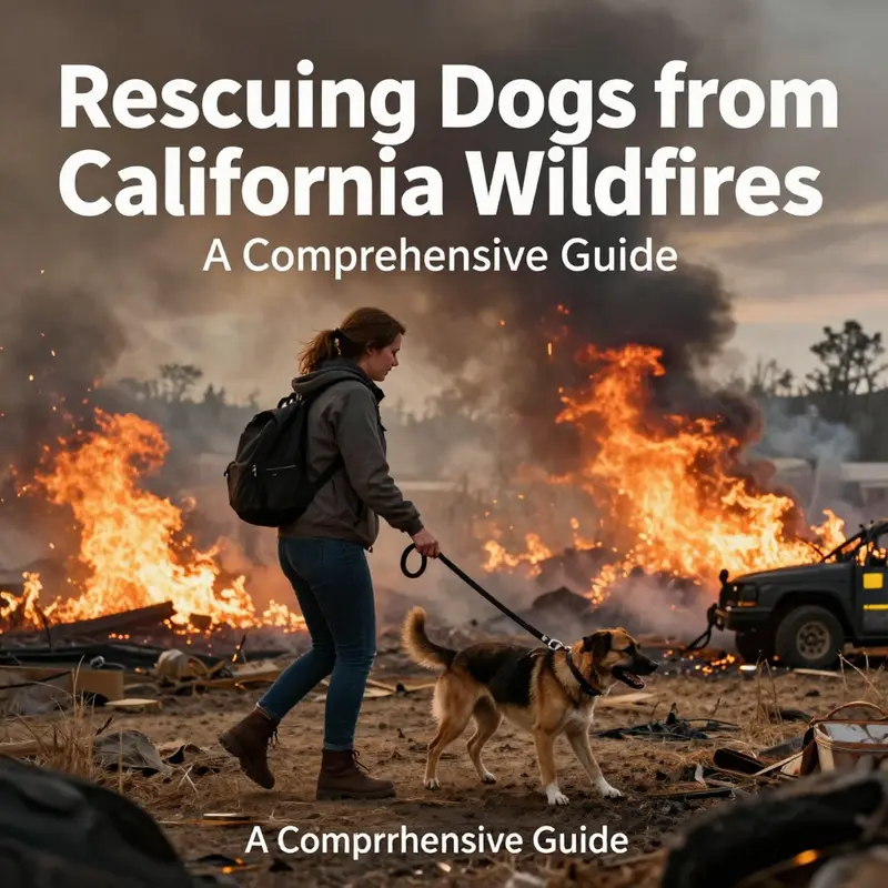 A crucial moment of evacuation showing a pet owner rescuing a dog from wildfire danger.