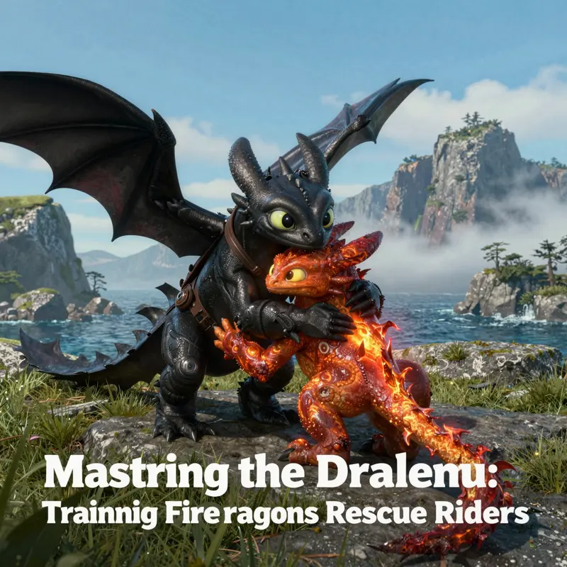 A young rider trains Fyre, the fire dragon, showcasing effective training techniques in a supportive environment.