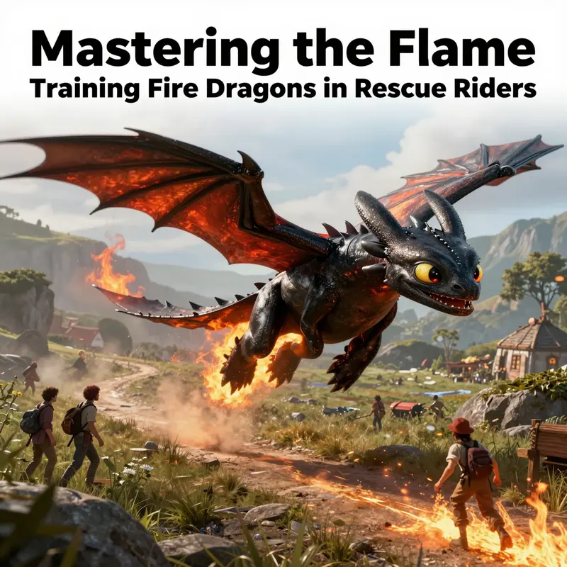 A young rider trains Fyre, the fire dragon, showcasing effective training techniques in a supportive environment.