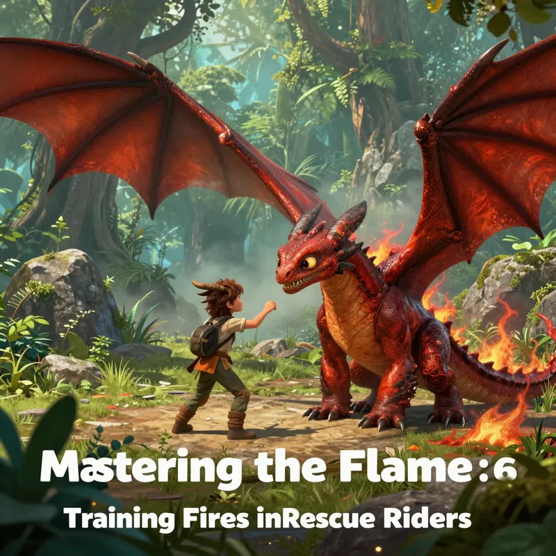 A young rider trains Fyre, the fire dragon, showcasing effective training techniques in a supportive environment.