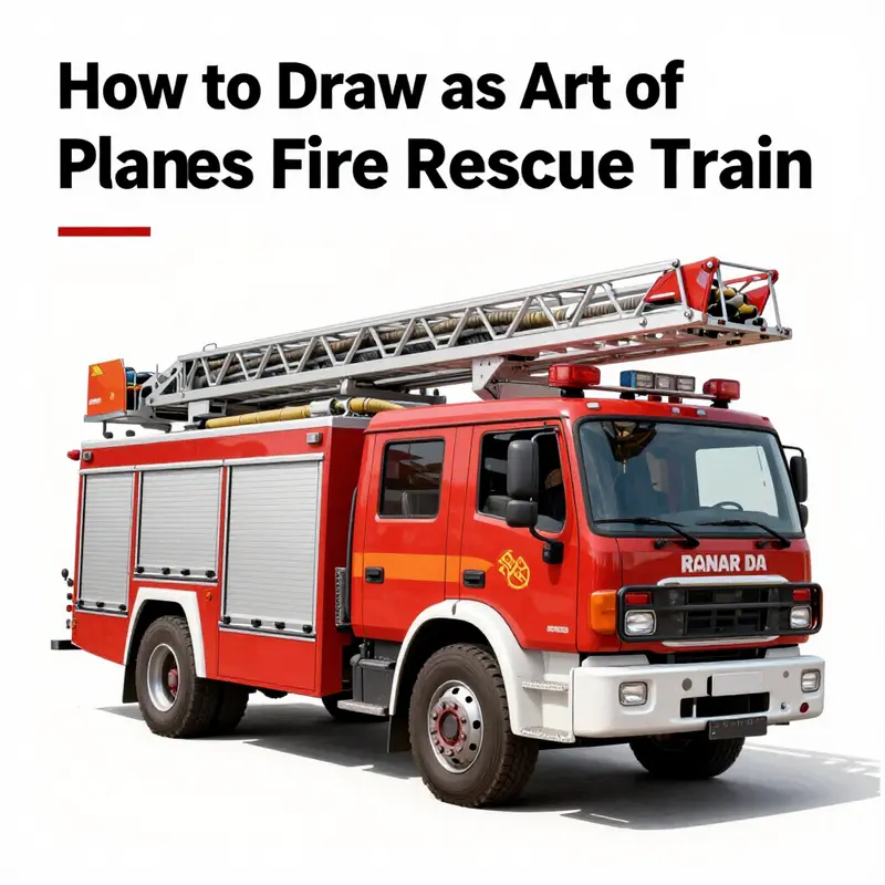 An illustration depicting the initial scene layout for the plane fire rescue train drawing.