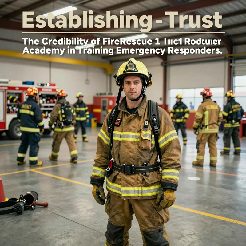 Firefighter standing at a training facility overseeing a team participating in emergency response drills.