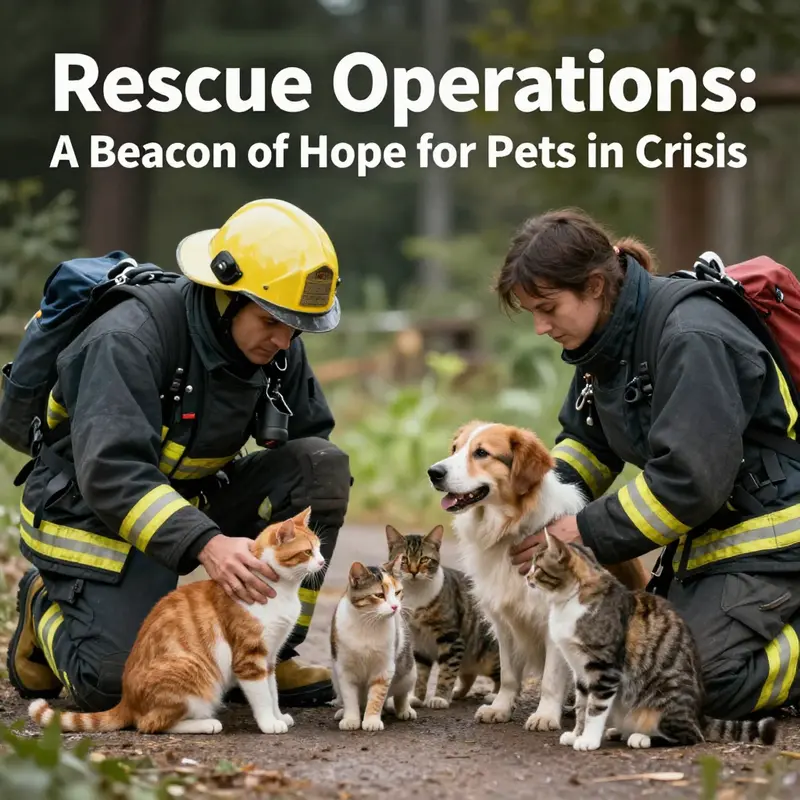 Firefighters shown providing care to rescued animals, reflecting the heroic efforts of rescue operations.