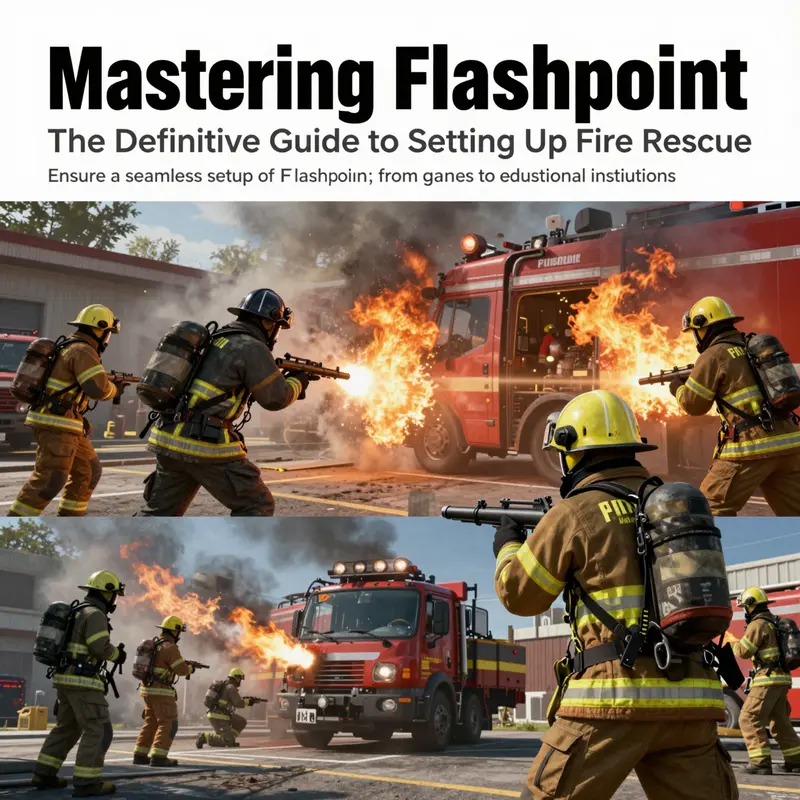 A vibrant image depicting emergency rescue scenes inspired by Flashpoint: Fire Rescue game.