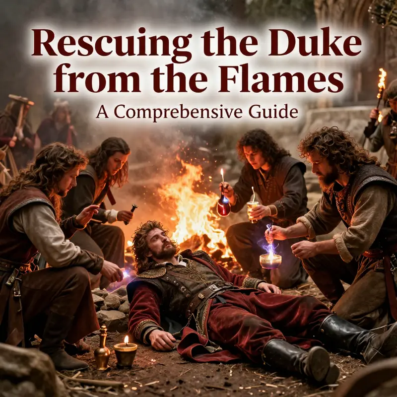 Adventurers strategizing to reach the burning village.