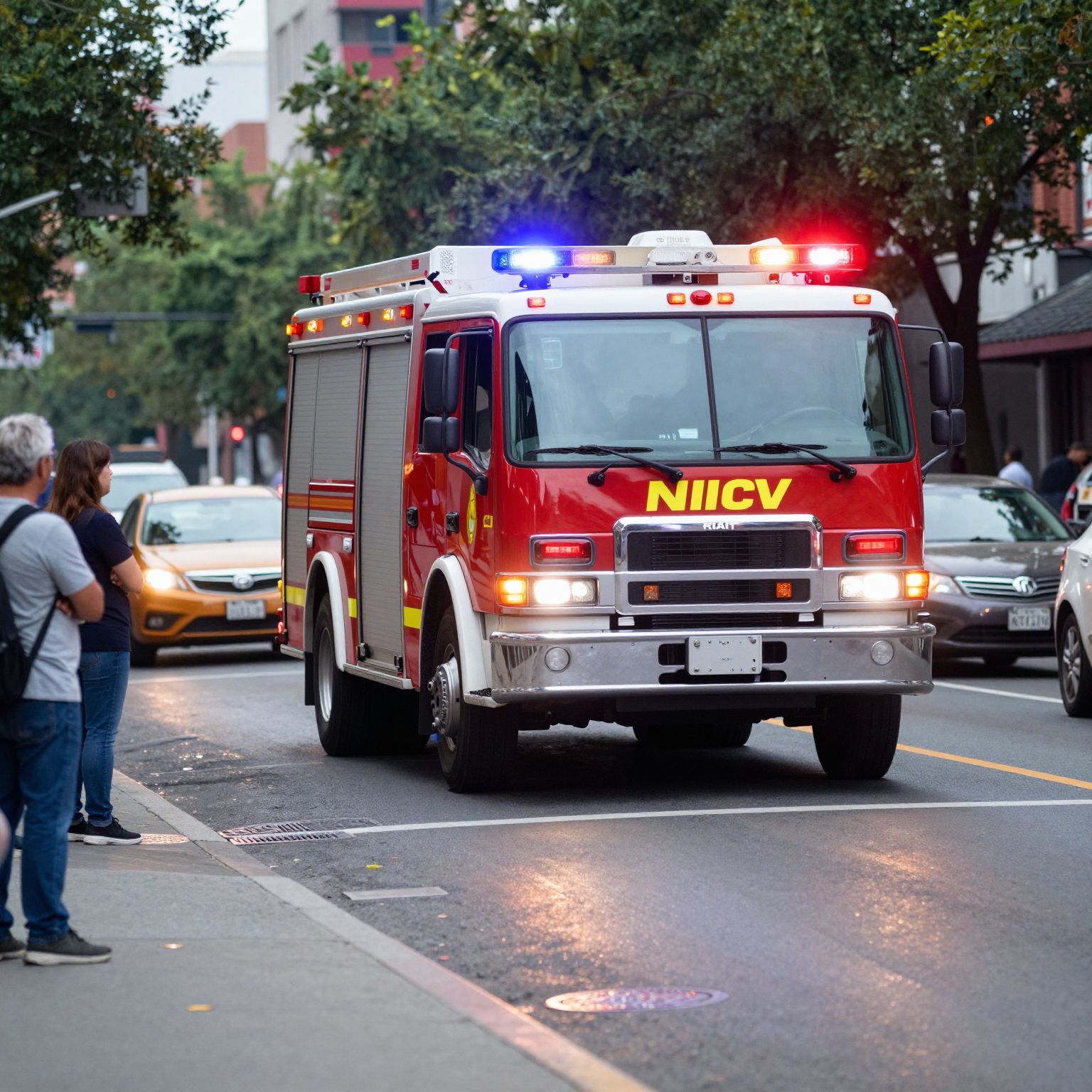 Fire rescue vehicle with flashing lights