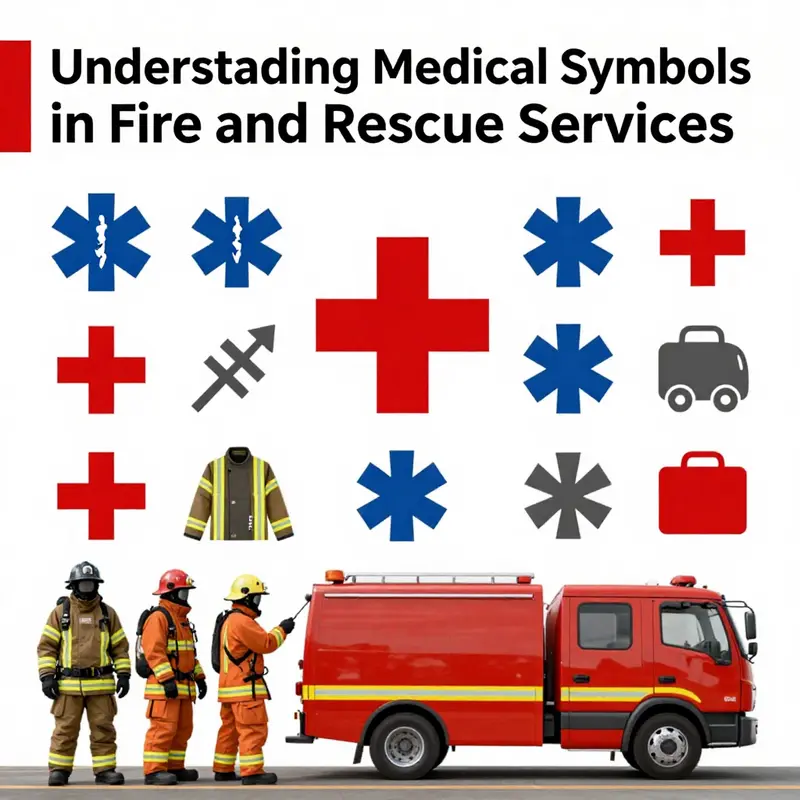 Firefighters engaging in a discussion about the integration of medical symbols within fire and rescue operations.