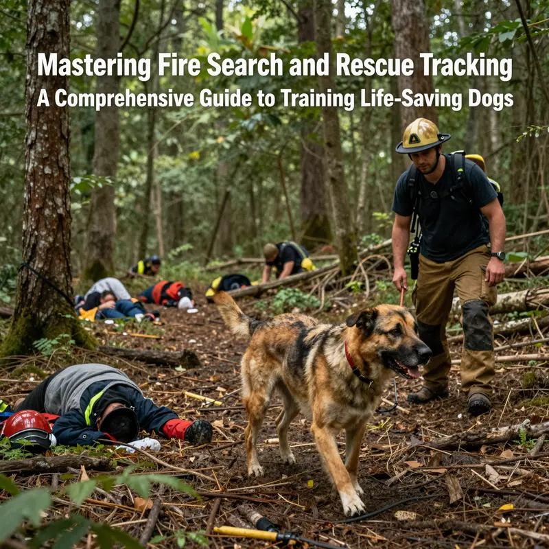 Handler establishing obedience and trust with a German Shepherd during foundational fire SAR training.