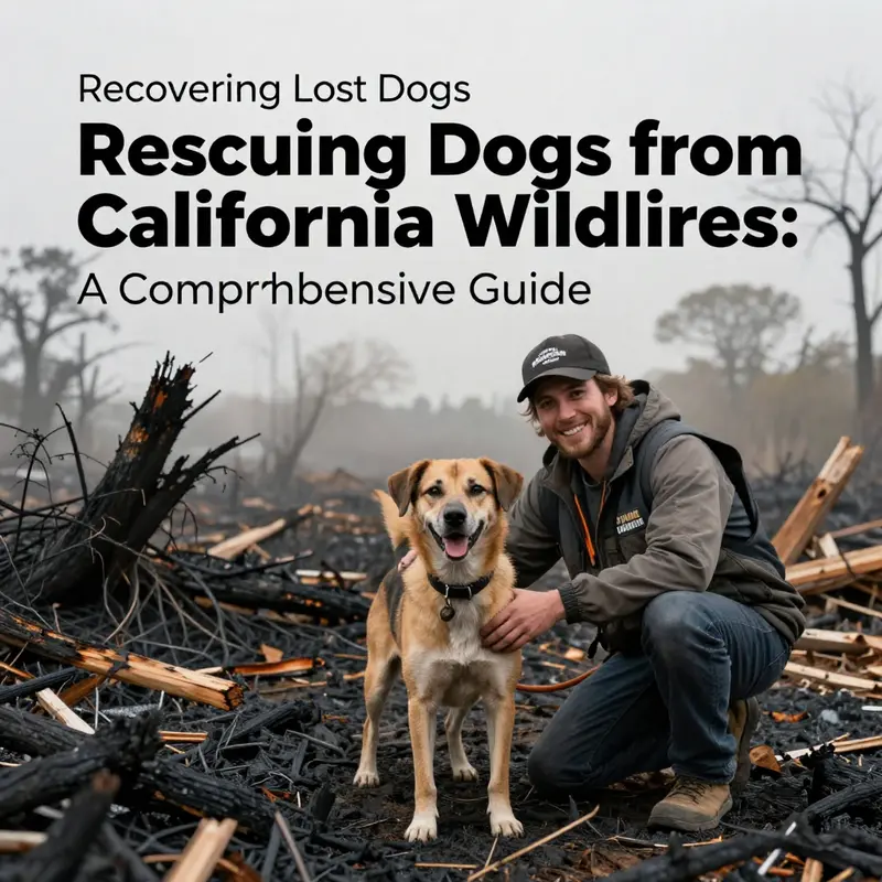 A crucial moment of evacuation showing a pet owner rescuing a dog from wildfire danger.