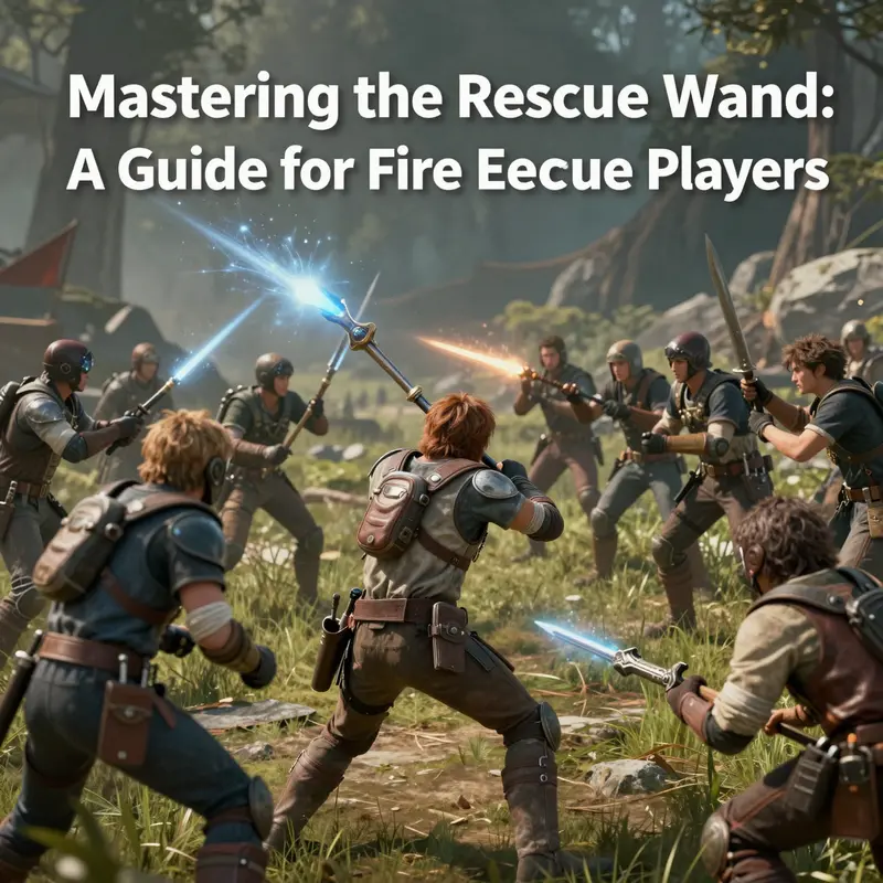 A character prepares to equip the Rescue Wand, poised to protect their teammate.