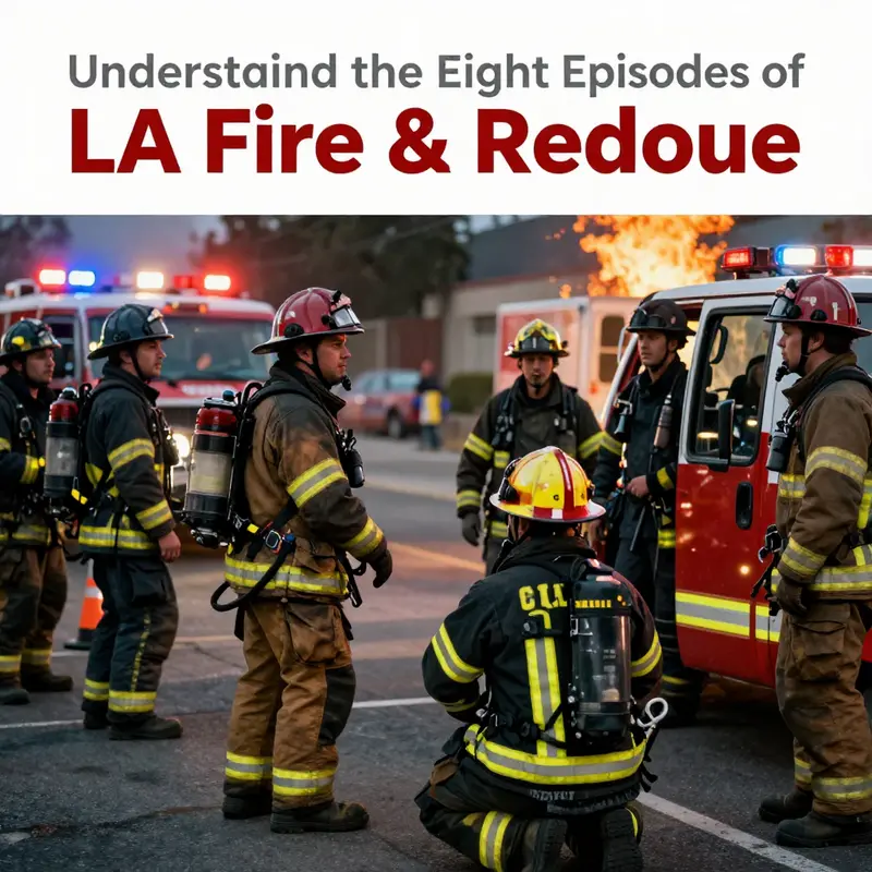 A collage depicting various stills from the eight episodes showcasing the intense and engaging stories of *LA Fire & Rescue*.
