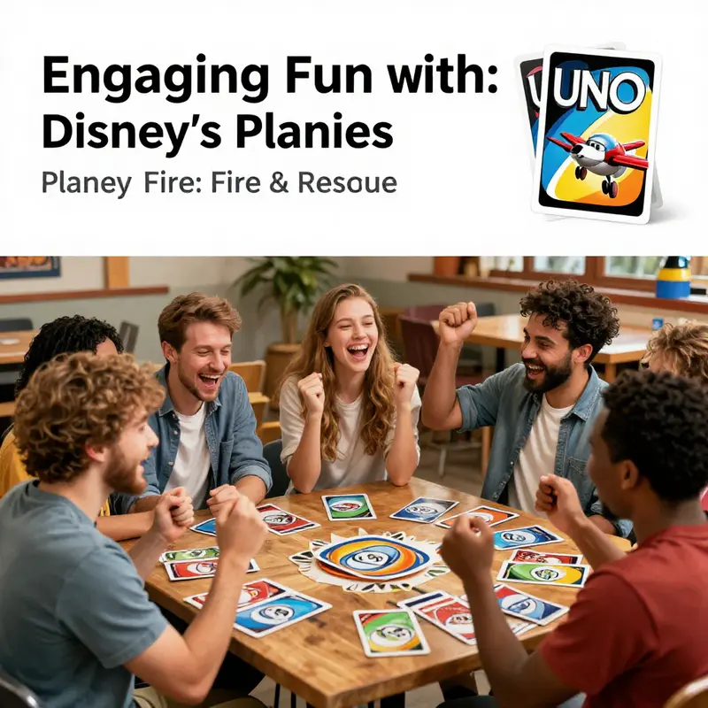 Initial game setup for UNO Disney Planes: Fire & Rescue, showcasing organized cards and players ready to begin.