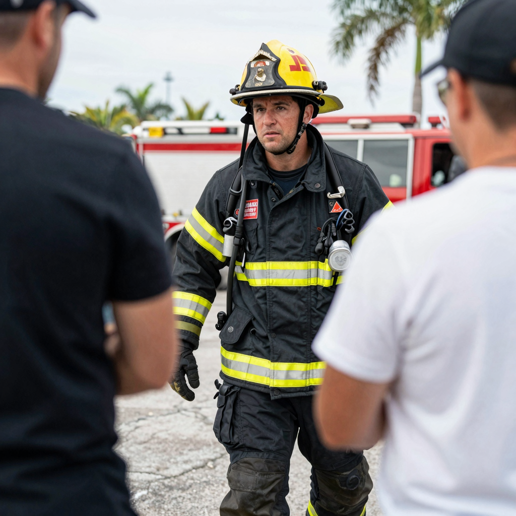 Firefighter in action showcasing community support