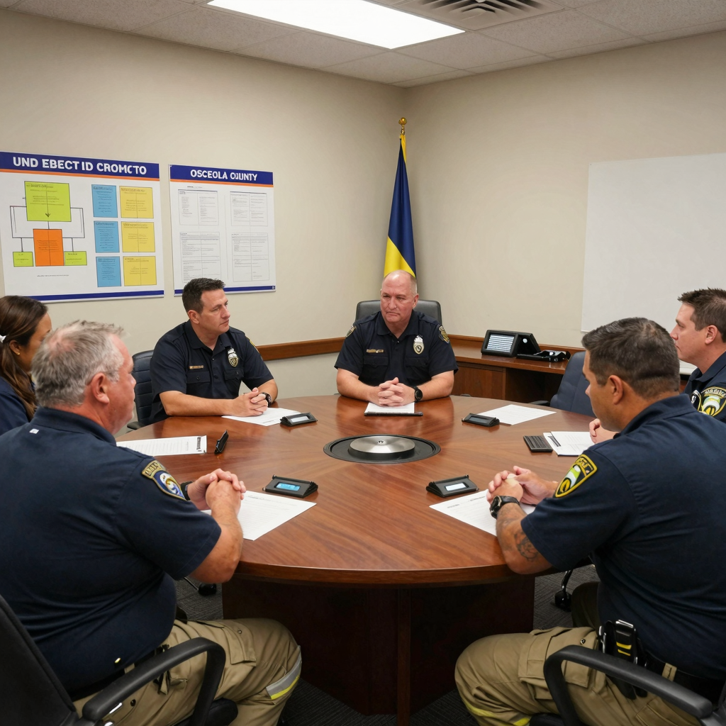 Emergency services personnel discussing radio encryption policies