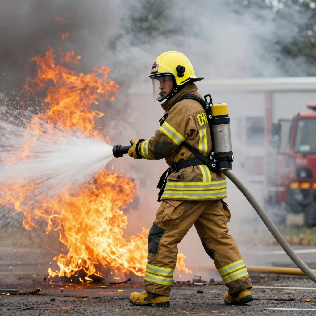 Firefighter in action