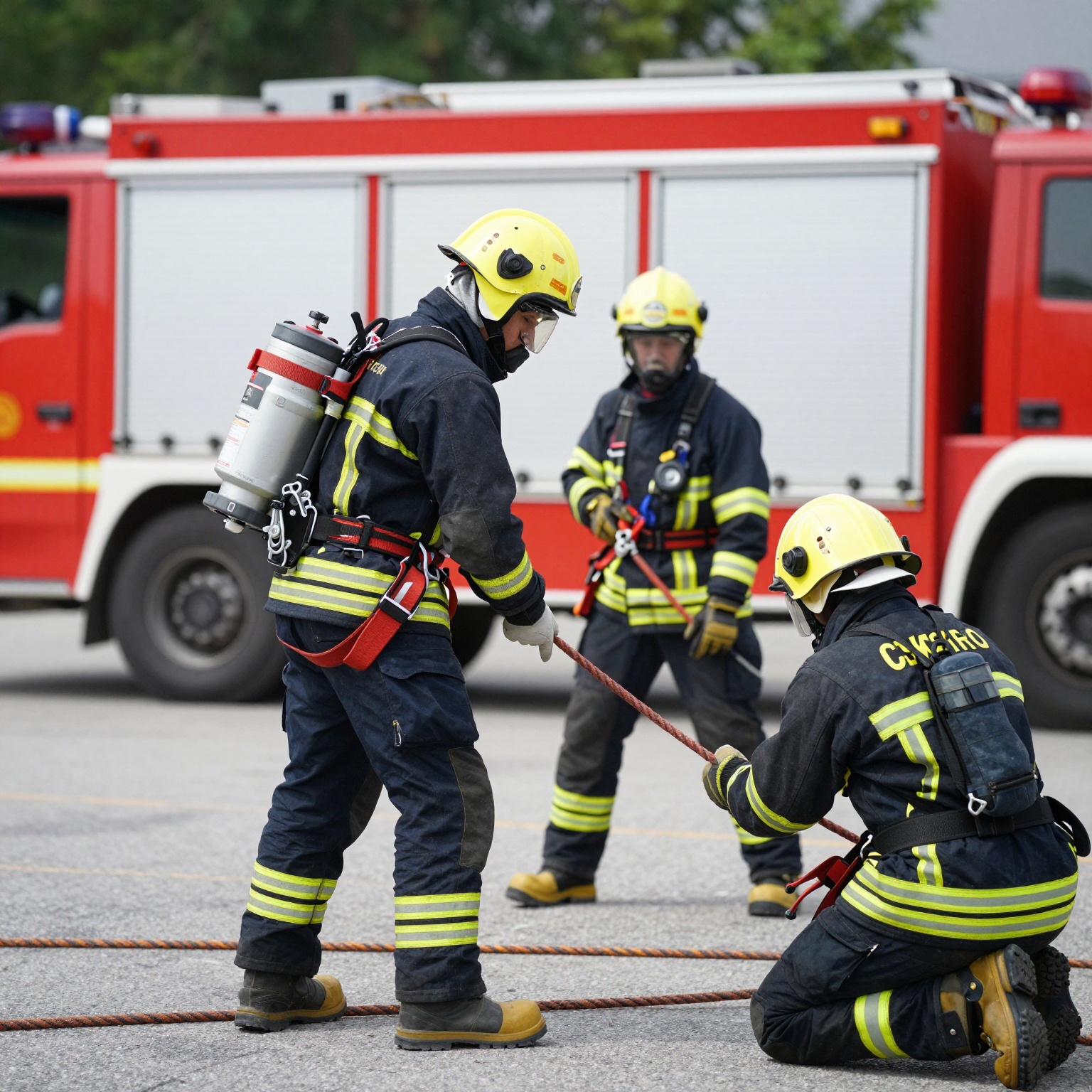 Firefighters performing live rescue operations