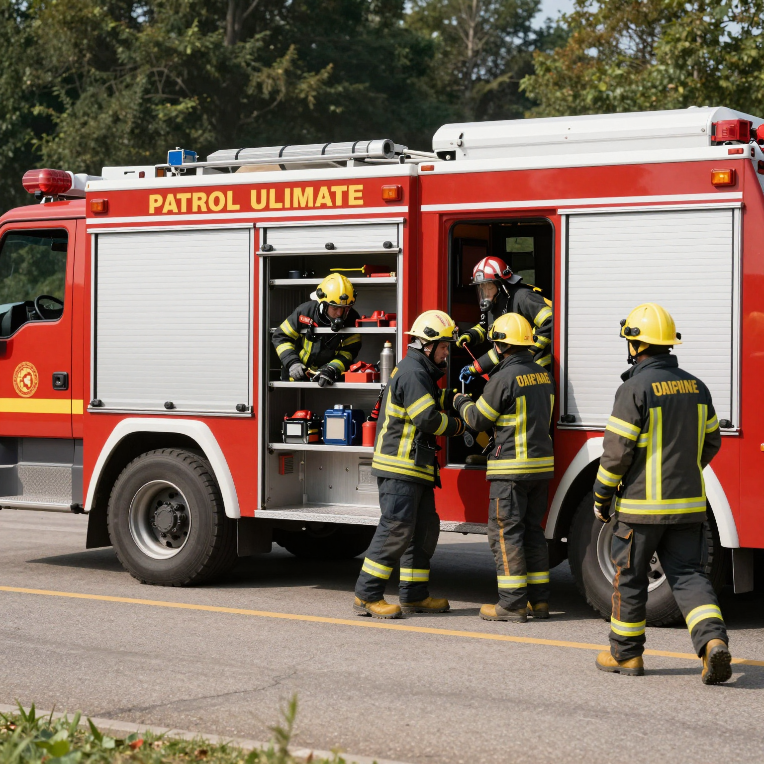 Firefighters using the Patrol Ultimate Rescue Fire Truck Metal